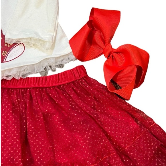 Christmas outfit skirt long sleeve top hair bow Santa kitty cat 18 months - Picture 2 of 10